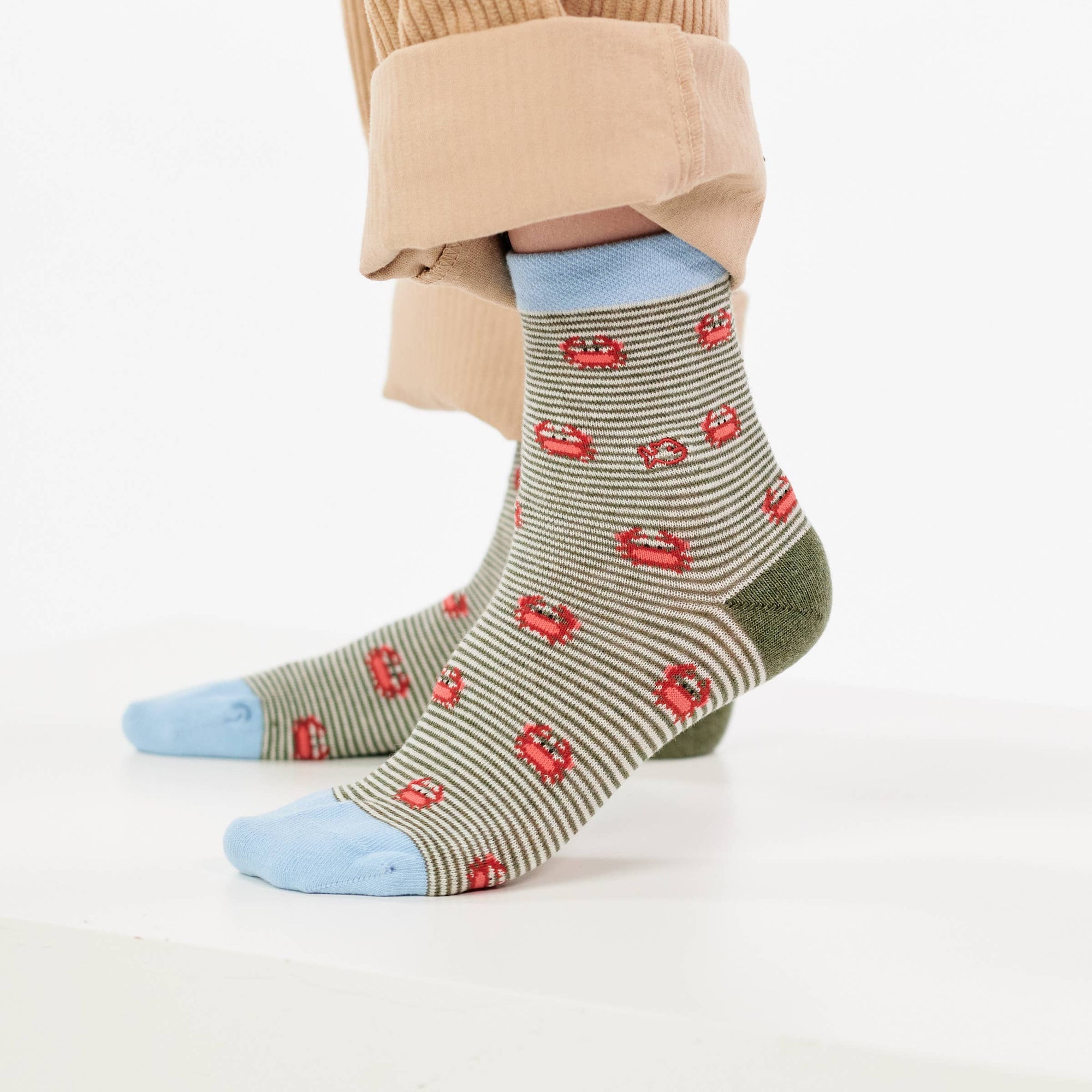 Jungensocken Krebs khaki-orange-hellblau