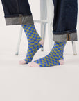 Damensocken kariert khaki/blau, One Size 36-40
