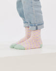 Mädchensocken kariert violett-gelb-grün