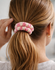 Scrunchie gestreift beige - pink, Ø 6 cm