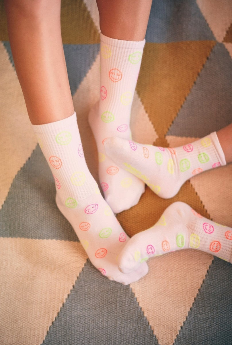 Socken Smiley weiss-neon
