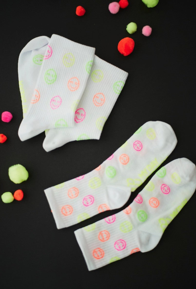 Socken Smiley weiss-neon