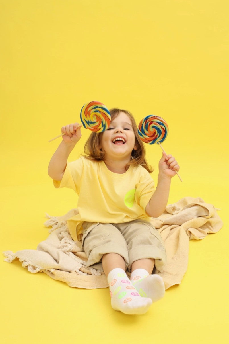 Socken Smiley weiss-neon
